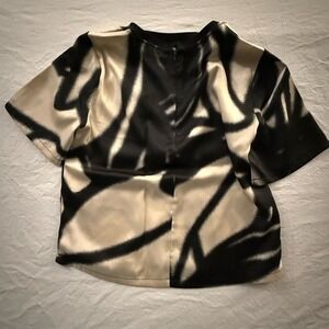 DKNY Womens Graffiti Satin Top Black Cream P51ATQ32 XS NWT